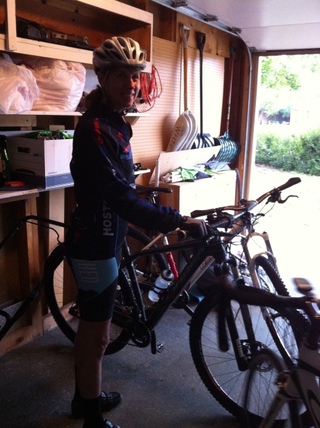 Getting ready - nervous about riding Mels new mountain bike